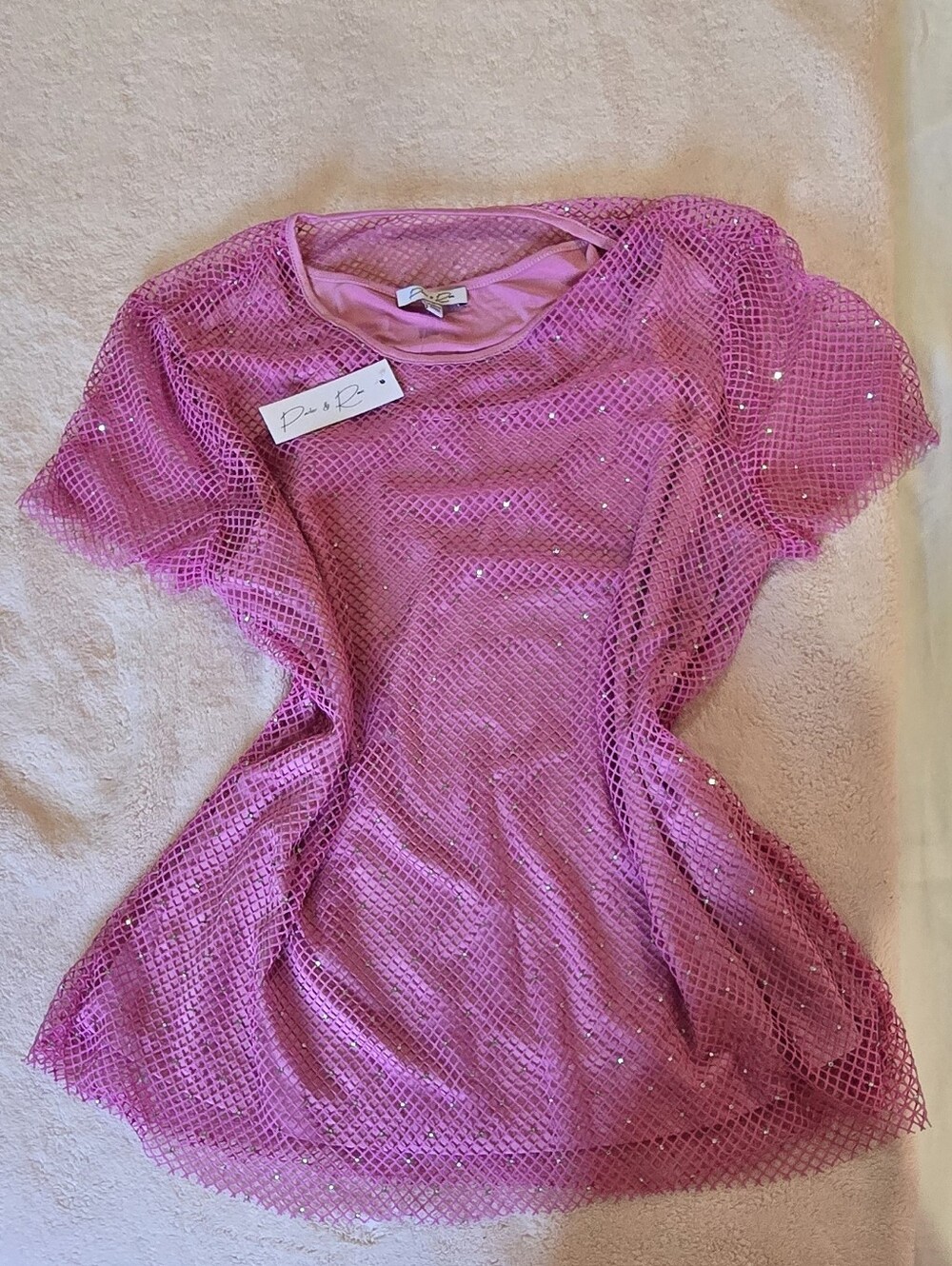 Parker Pink Sequin Mesh Overlay Top